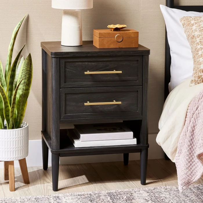 Better Homes & Gardens Oaklee 2-Drawer Nightstand for Bedroom,Charcoal Finish