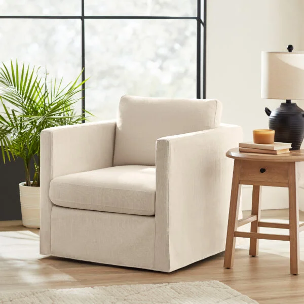 Better Homes & Gardens Waylen Slipcover Swivel Chair, Cream, by Dave & Jenny Marrs