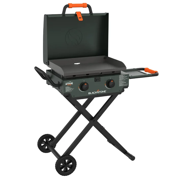 Blackstone Adventure Ready 2-Burner 22″ Propane Omnivore Griddle with Flexfold Legs in Alpine Green