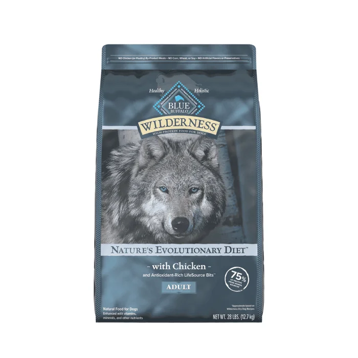 Blue Buffalo Wilderness High Protein Natural Adult Dry Dog Food plus Wholesome Grains, Chicken 28 lb bag