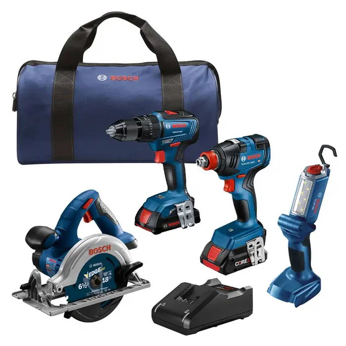 Bosch 18-volt 4-Tool Brushless Power Tool Combo Kit with Soft Case (2-Batteries Included and Charger Included)