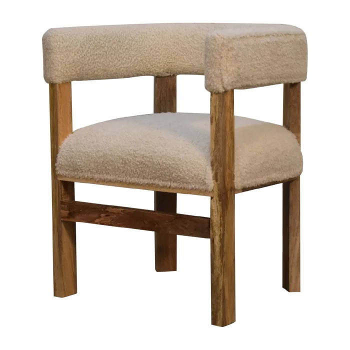 Bouclé Cream Solid Wood Chair