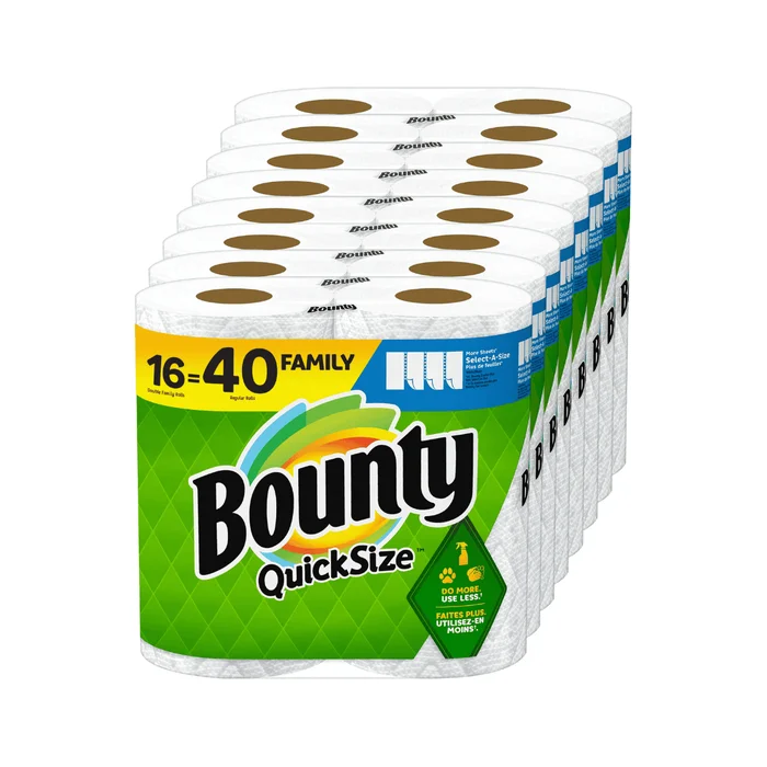 Bounty Quick-Size Paper Towels, White, 16 Family Rolls = 40 Regular Rolls