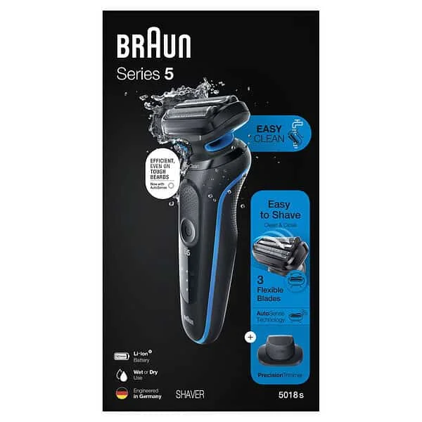 Braun Series 5 5018s Rechargeable Wet Dry Men’s Electric Shaver with Charging Stand