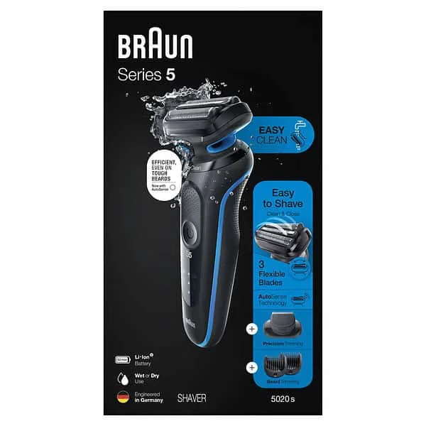 Braun Series 5 5020s Electric Shaver with Beard Trimmer for Men, Wet & Dry, Rechargeable, Blue