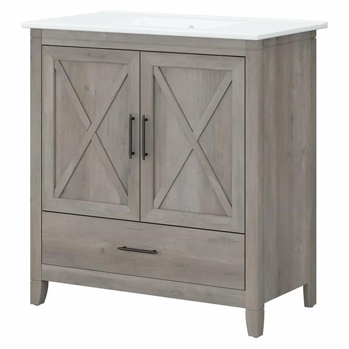 Bush Furniture Key West 32W Bathroom Vanity with Sink in Driftwood Gray