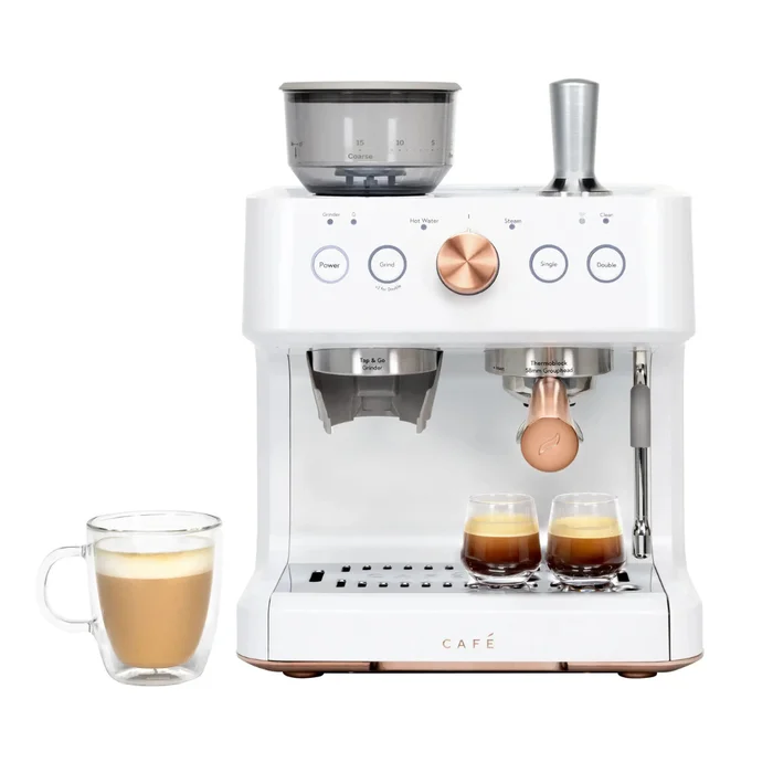 Café – Bellissimo Semi-Automatic Espresso Machine with 15 bars of pressure, Milk Frother, and Built-In Wi-Fi – Matte White