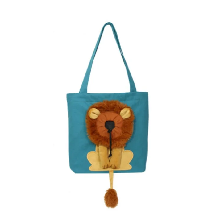 Canvas Expandable Little Lion Shape Cat Bag Small Dog Handbag, Size: Small (Lake Blue)