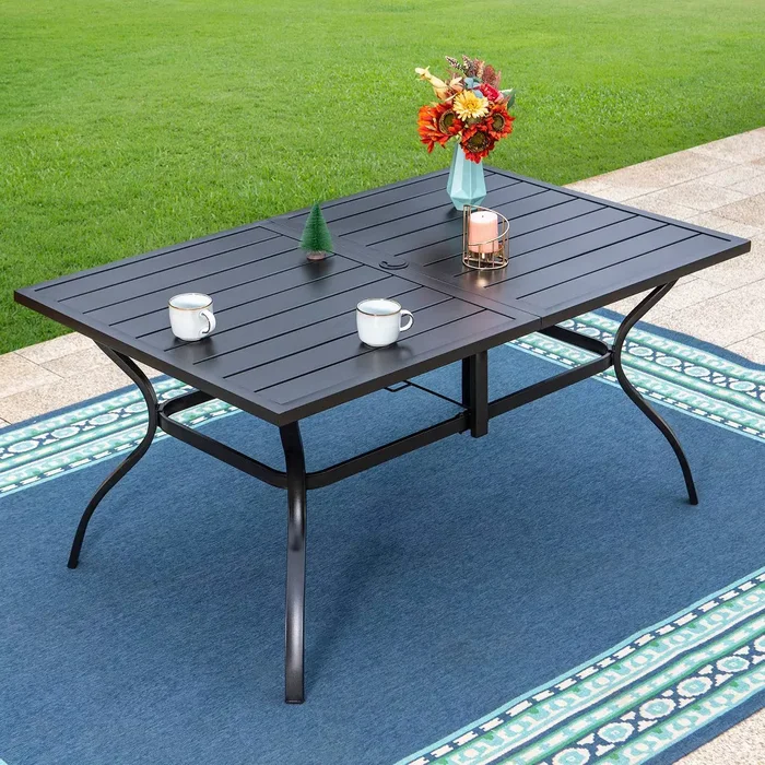 Captiva Designs Outdoor Rectangle Steel Dining Table – Black