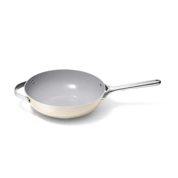 Caraway Non-Stick Stir Fry Pan – 12” Wok-Inspired Pan – Free From Forever Chemicals – High-Sloped Walls – Stainless Steel Handles – Cream