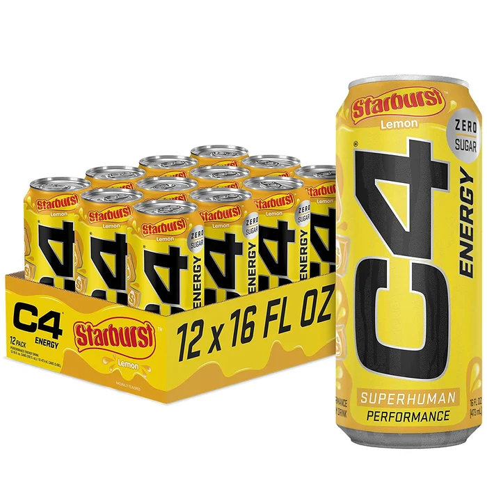 Cellucor C4 Energy Drink, Starburst Lemon, Carbonated Sugar Free with no Artificial Colors or Dyes, 16 Oz, 12 Count