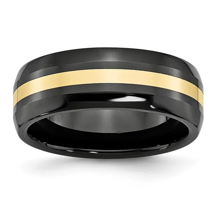 Ceramic Black with 14k Inlay 8mm Polished Band