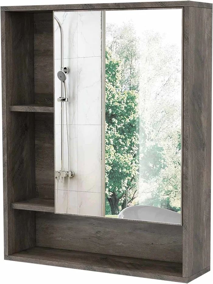 ChooChoo Bathroom Wall Mirror Cabinet, Medicine Cabinet, Grey