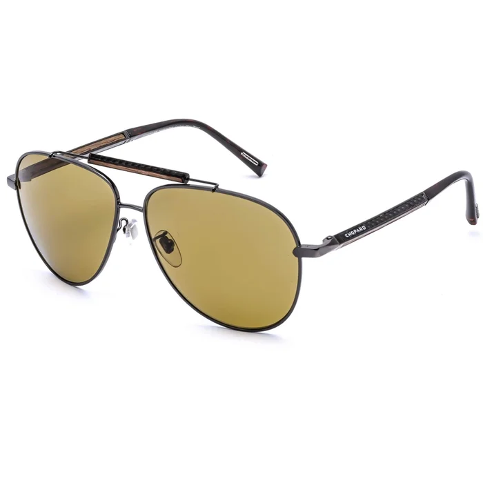 Chopard Men’s Sunglasses – Ruthenium/Carbon Fiber/Wood Aviator Shape Frame SCHC94 568P