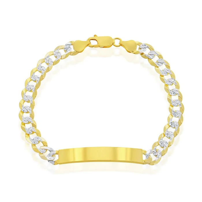 Classic Men’s Bracelet – GP Sterling Silver 7mm Pave Curb Chain ID | S-5125-GP