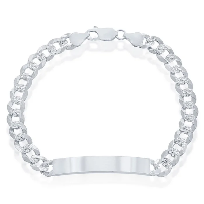 Classic Men’s Bracelet – Sterling Silver 7mm Pave Curb Chain ID | S-5125