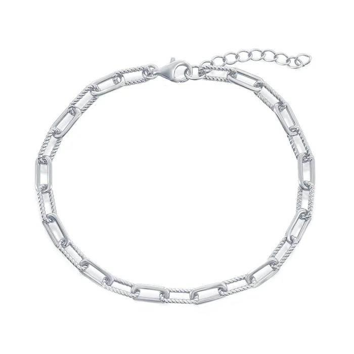 Classic Unisex Bracelet – Sterling Silver Polished and Rope Design Paperclip | S-5128