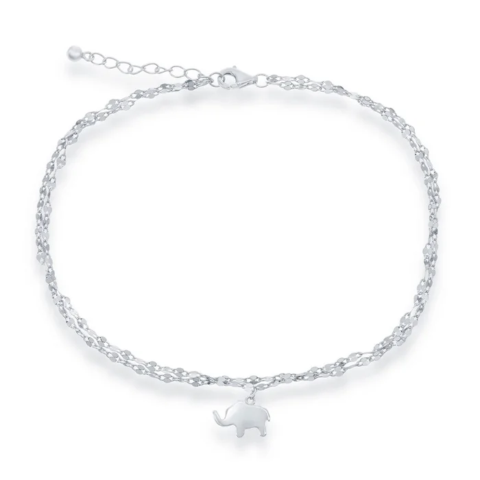 Classic Women’s Anklet – Double Strand Mirror Chain with Elephant Charm | R-9263