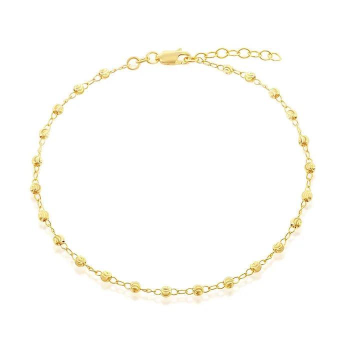 Classic Women’s Anklet – Gold Plated Sterling Silver Diamond Cut Beads | R-9102-GP