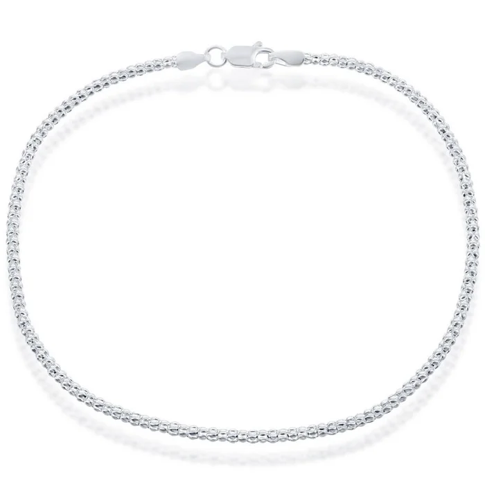 Classic Women’s Anklet – Silver Plated Sterling 2.5mm Popcorn, 9 inch | R-9257-9
