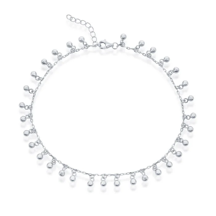 Classic Women’s Anklet – Sterling Silver Beaded Dangling Charms | R-9261