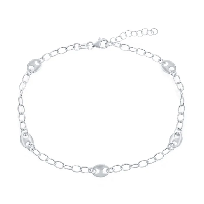 Classic Women’s Anklet – Sterling Silver Material Puffed Marina Link Style | R-9081