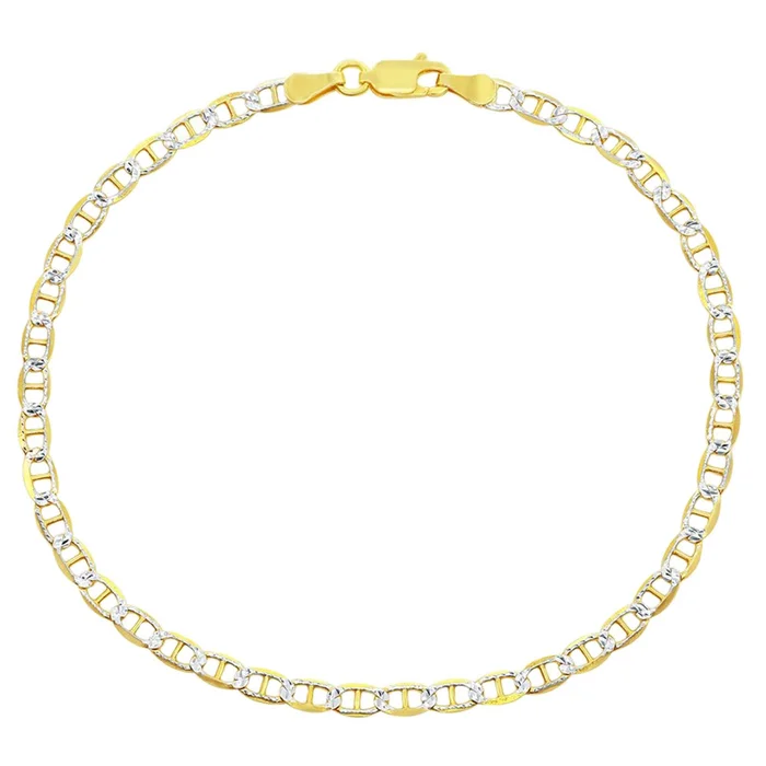 Classic Women’s Anklet – Two Tone Sterling Silver 3.5mm Pave Marina Style | Q-5765-9