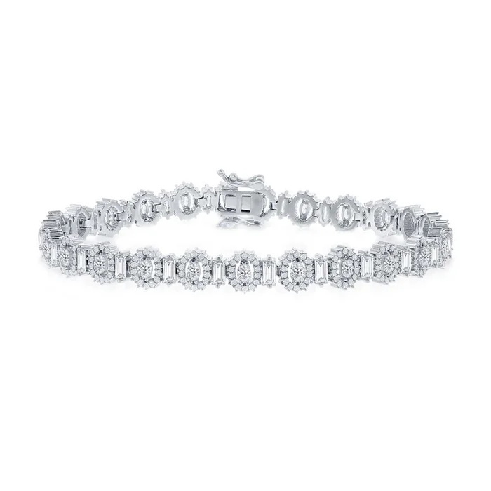 Classic Women’s Bracelet – Alternating Baguette and Oval CZ 7.5 inch Tennis | T-7918