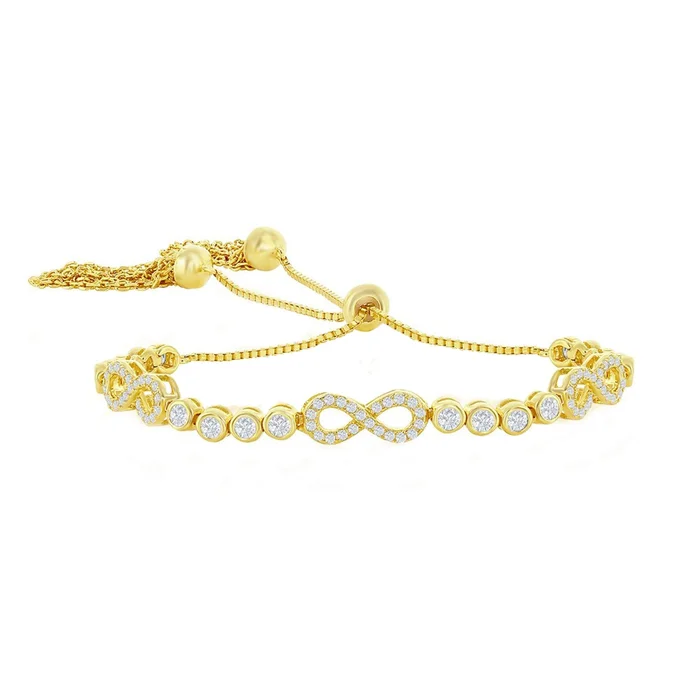 Classic Women’s Bracelet – Gold Bezel-Set CZ and Infinity Adjustable | T-8044-GP