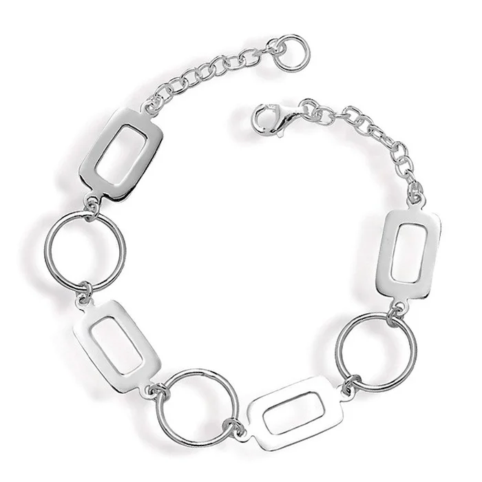 Classic Women’s Bracelet – Open Circles and Rectangles Alternating Link | S-4638
