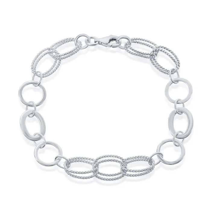 Classic Women’s Bracelet – Sterling Double Ovals and Circles Braided Link | S-4737