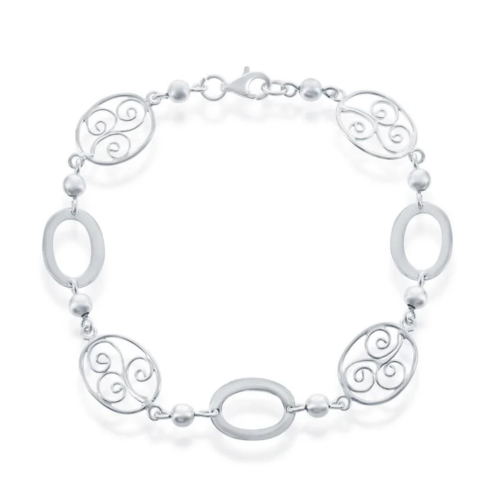 Classic Women’s Bracelet – Sterling Silver Open and Designed Oval Linked | S-4375
