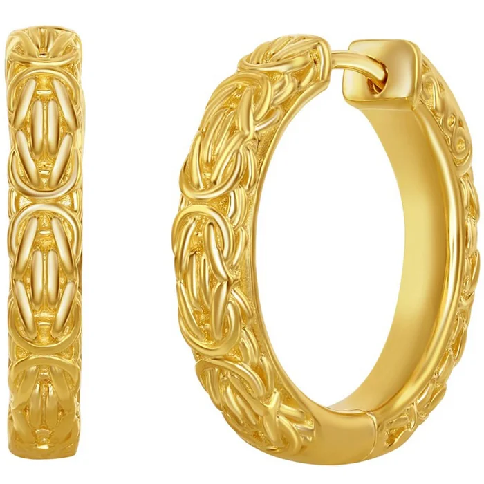 Classic Women’s Earrings – Gold Plated Byzantine Design Hinged Closure | A-2646-GP