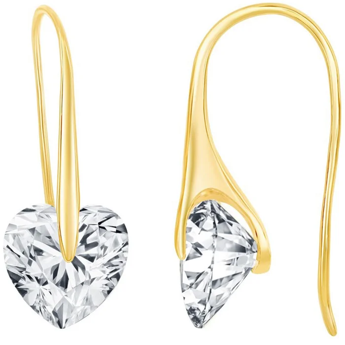 Classic Women’s Earrings – Gold Plated Heart Shape White CZ Frenchwire | D-7875-GP