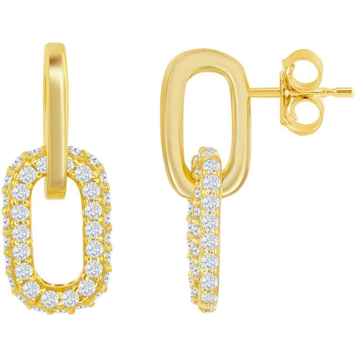 Classic Women’s Earrings – Gold Plated Micro Pave CZ Paperclip Post Back | D-7970-GP