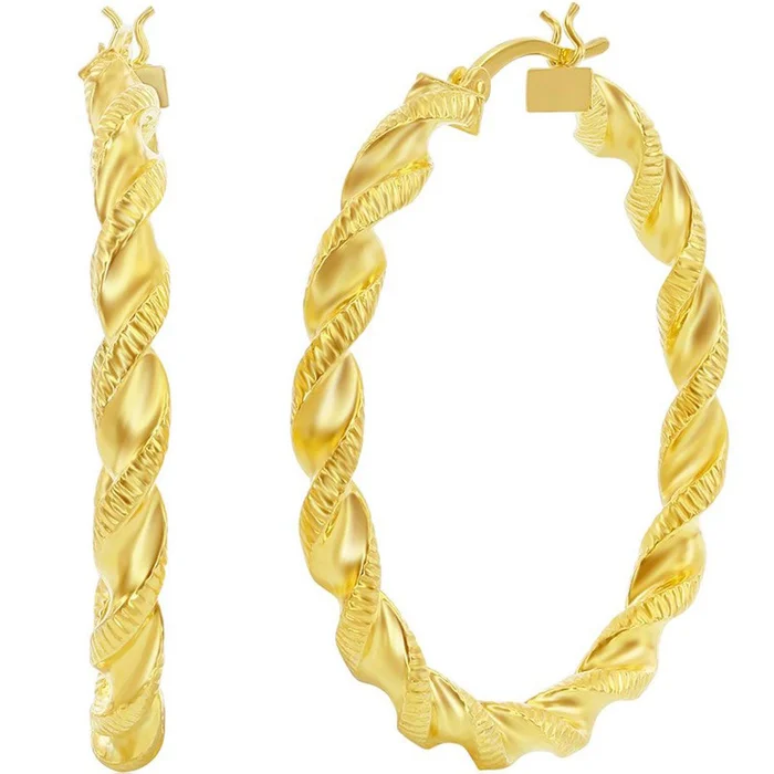 Classic Women’s Earrings – Gold Plated Twisted Designed Hinged Closure | A-2687-GP