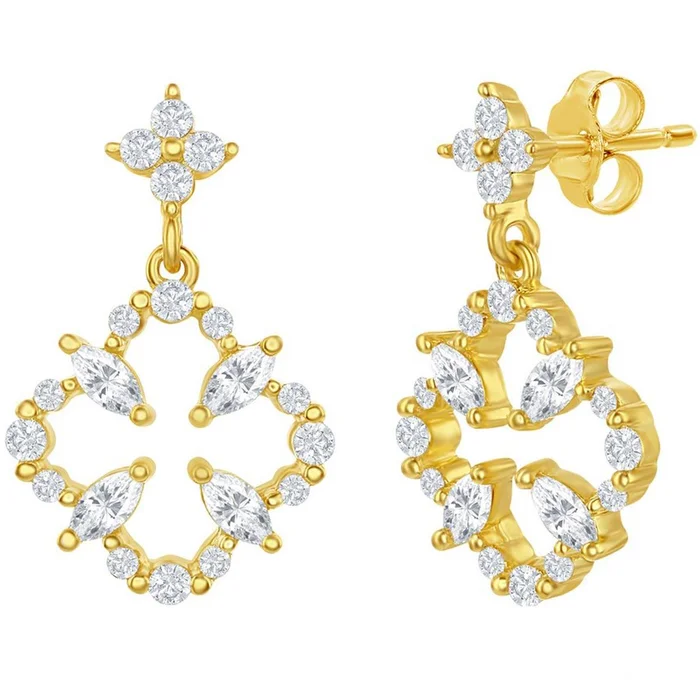 Classic Women’s Earrings – Gold Plated White CZ Flower Post Back Closure | D-7822-GP