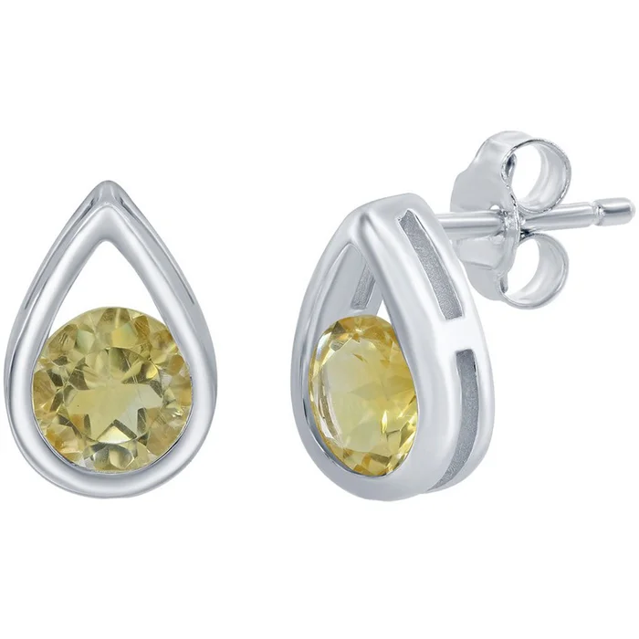 Classic Women’s Earrings – Pearshape with Round November Birthstone Citrine | D-7209
