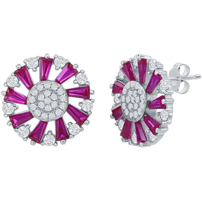 Classic Women’s Earrings – Ruby Baguette White CZ Circle Post Back Closure | D-8145