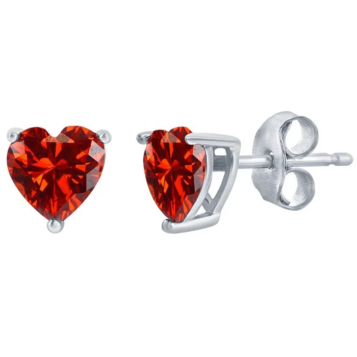 Classic Women’s Earrings – Sterling 6mm Ruby “July” Heart Perciosa Crystal | D-8423