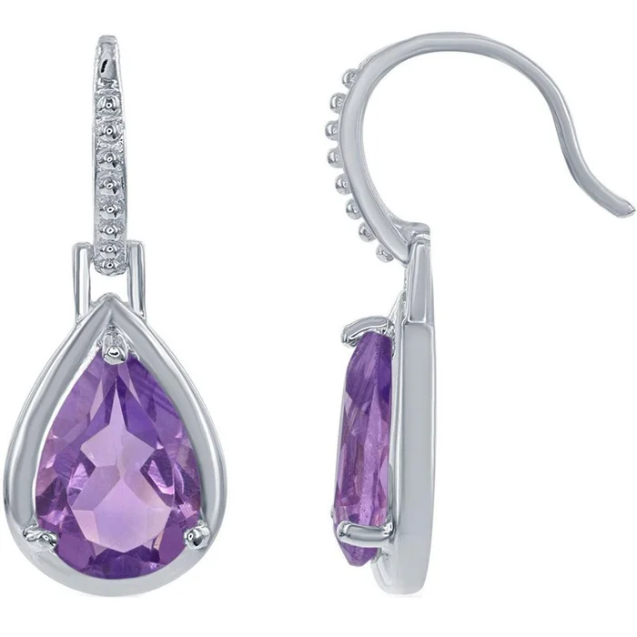 Classic Women’s Earrings – Sterling Silver 3.34 cttw Amethyst Teardrop Shape | D-5633