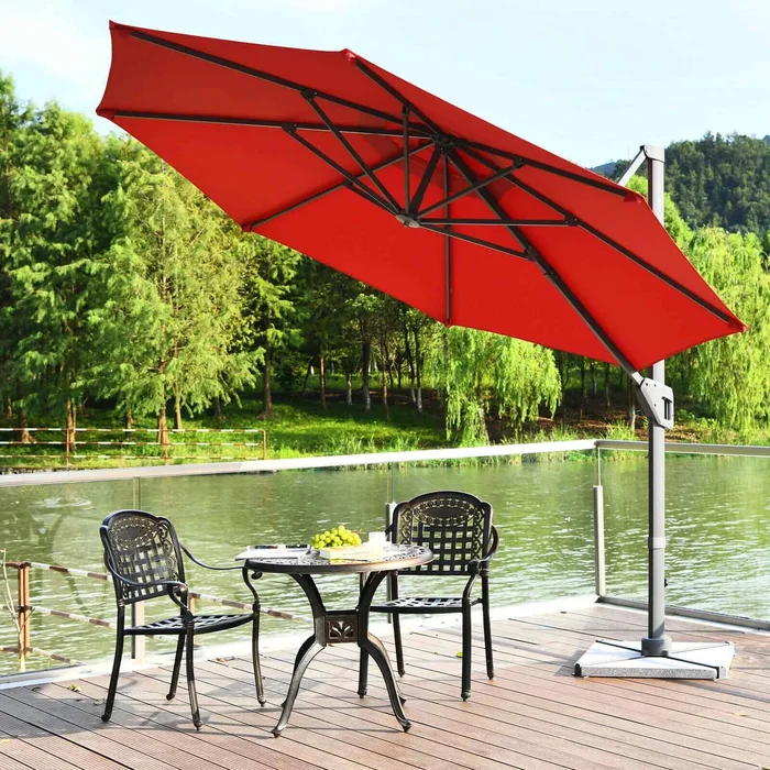 Clihome 11 Ft Patio Cantilever Umbrella Outdoor Offset Umbrella with 360 degree Rotation and Tilt System Without Weight Base