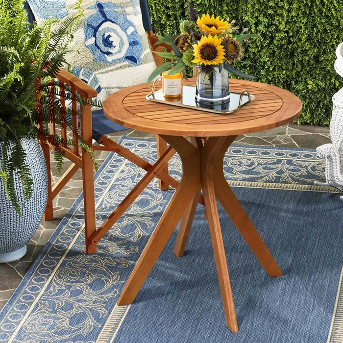 Costway 27” Outdoor Round Table Solid Wood Coffee Side Bistro Table
