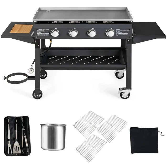 Costway 4 Burner Propane Gas Grill 60000BTU Foldable Outdoor Griddle Station w/ Wheels