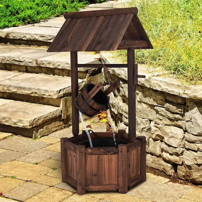 Costway Garden Rustic Wishing Well Water Fountain Wooden Outdoor Electric Backyard Pump