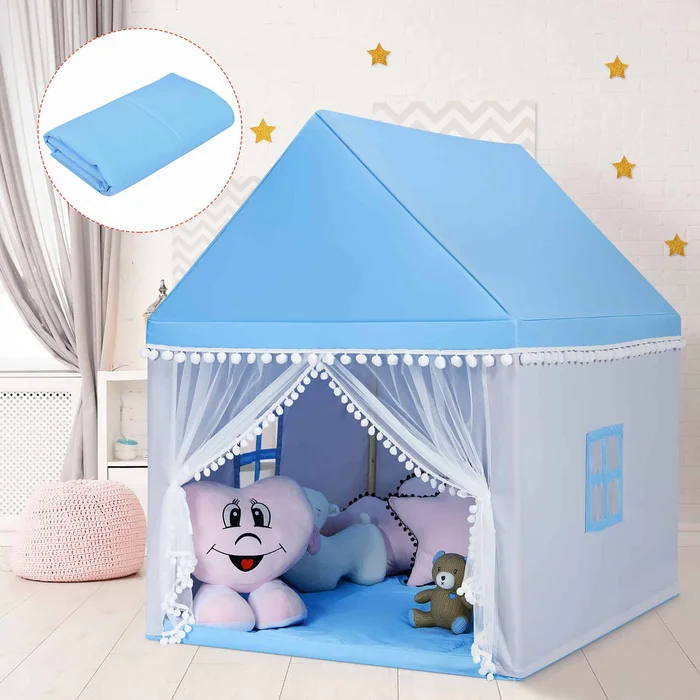 Costway Kids Play Tent Large Playhouse Children Play Castle Fairy Tent Gift w/ Mat Blue