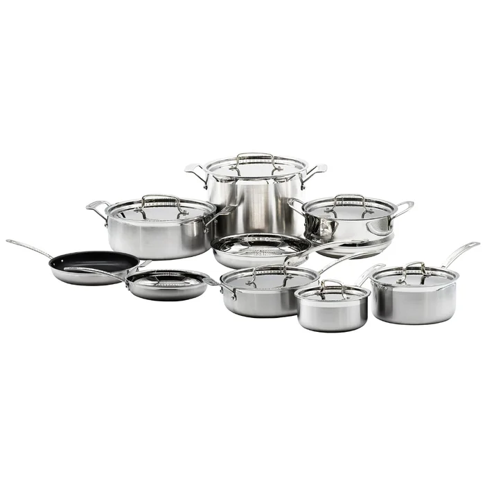 Cuisinart 15 Piece Cookware Set, MultiClad Pro Triple Ply, Silver, MCP-15N