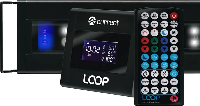 Current USA Orbit Marine IC LED Reef Aquarium Light | 24 Hour IR Lighting & Wave Pump Control | Adjustable Color Spectrum, 24″ – 36″