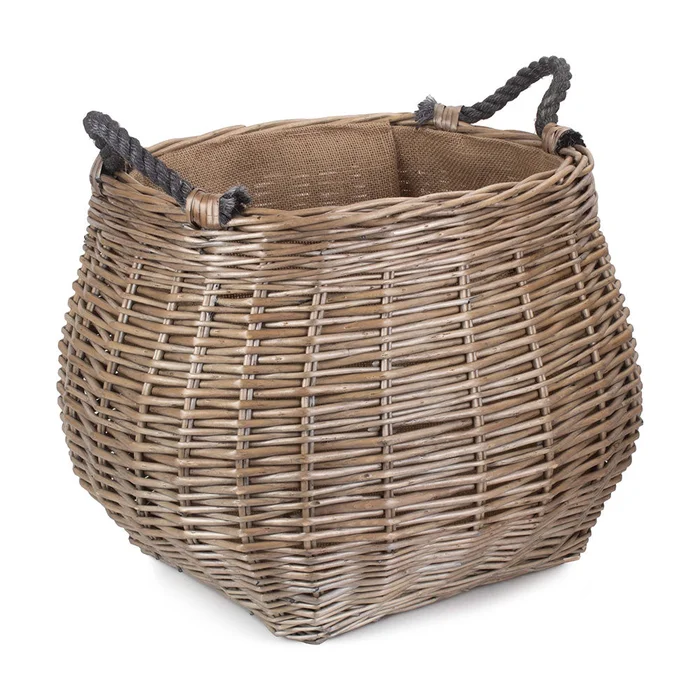 Curved Lined Willow Log-Storage Basket