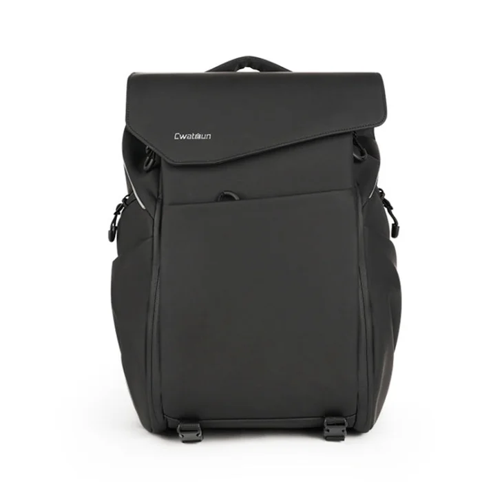 Cwatcun D89 Camera Backpack Waterproof Leather Film 15.6 Laptop Sleeve Bag, Size:43.5 x 33 x 22.5cm(Black)